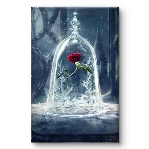 Disney Beauty And The Beast Red Rose Large Wall Art Framed Canvas Picture 20x30" - Picture 1 of 7