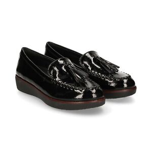 New Fitflop Petrina Moccasin Black Patent Pu Loafers Slip On Black 028-001