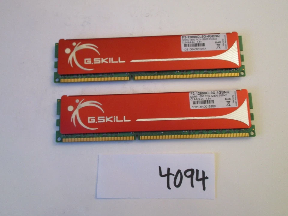 G.Skill F3-12800CL9D-4GBNQ 2x2Gb PC3-12800 1600Mhz DDR3 Desktop Memory RAM (4094 - Image 1 of 2