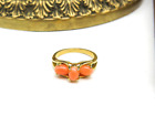 Vintage Simulated Coral Gold Tone Ring Size 6 3/4 HH60