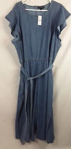 Lane Bryant Plus Size-26 Denim Blue Romper Pockets Short Sleeved / NEW - Picture 1 of 12