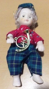 Cute Little Porcelain Bisque Figurine Figure Boy Trumpet Hate Old Timer Styling - Picture 1 of 7