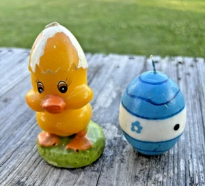 Easter Candles - Duck w/Egg on Head, Blue Egg - Unmarked Lot of 2 Vintage - Picture 1 of 3