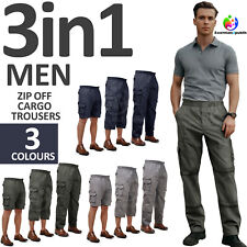 3 in 1 Cargo Trousers Long Shorts Pants 3/4 Zip Off Light S-5XL Summer