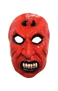 Halloween Evil Bright Red Fanged Devil Theater Cosplay Latex Mask - Picture 1 of 1