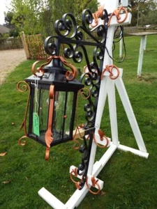 Huge Restored Statement Piece Arts & Crafts Outdoor Wall Lantern / Wrought Iron - Picture 1 of 9