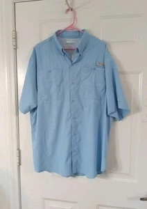 Columbia Sportswear PFG Light Blue Button Down Short Sleeve Shirt Size XL - Picture 1 of 7