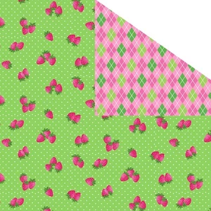 Tessuto cotone verde Argyle pre-trapuntato double face con battuta fragole Bty - Foto 1 di 2