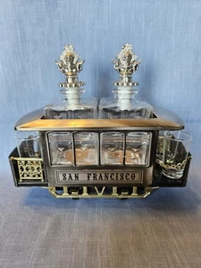 Vintage 1970s San Francisco Trolley Car Music Box Decanter Set W/ Shotglasses - Picture 1 of 13