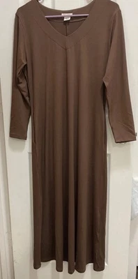 Yelete Women Long Sleeve V-Neck Maxi Dress with Pockets Brown Sz S  - Изображение 1 из 4