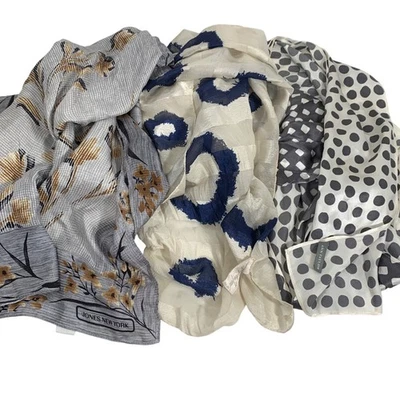 Lot of THREE Scarves Neutral Gray/Beige Ann Taylor, Jones NY are Silk - Image 1 of 4