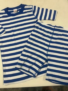 HANNA ANDERSSON ORGANIC COTTON BLUE STRIPED SHORT JOHNS PAJAMAS 160 14 - Picture 1 of 4