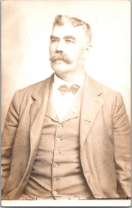 Vintage Postcard RPPC Studio Portrait Man In Suit Bow Tie Mustache JT15 - Picture 1 of 2