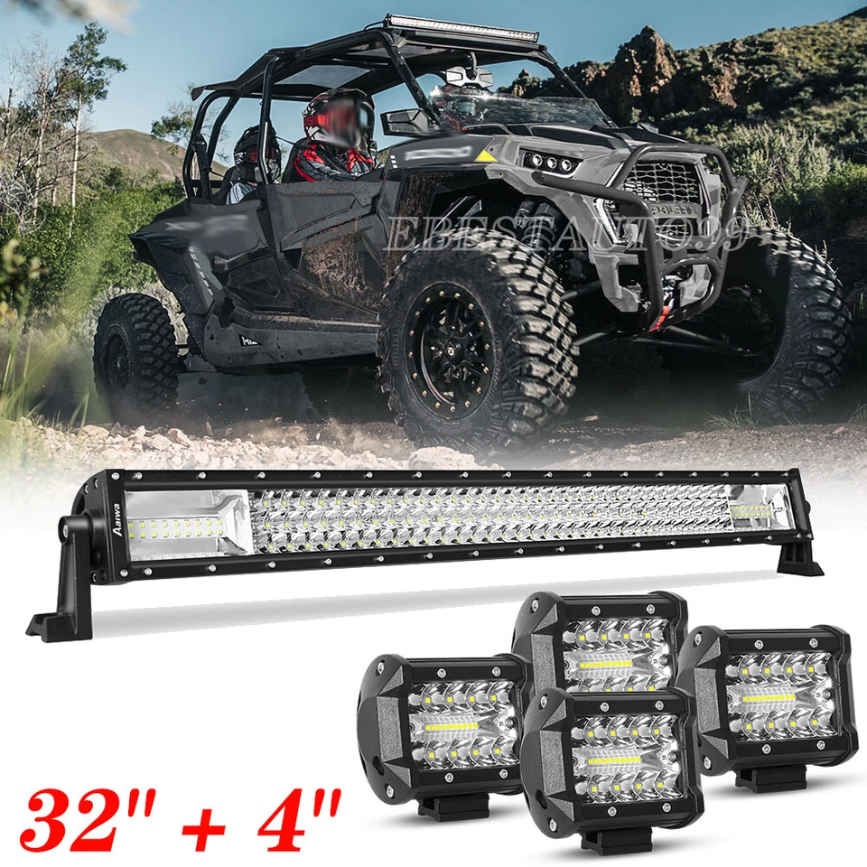 32" LED Work Light Bar + 4x 4" LED Pods Kit For Polaris RZR 800 900 XP 1000 Roof - Image 1 of 4
