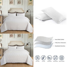 3x Quilts Set Twin Queen King White Bedspreads with 2 Pillowcase Comforter Set
