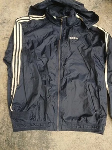 Adidas Windbreaker Jacket Mens XL Blue Drive 2 Packable Hood Mesh Lined Track - Picture 1 of 11