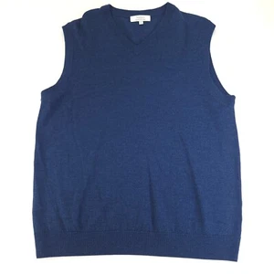 Turnbury Sweater Vest Mens Large Blue V Neck Extra Fine Merino Wool Super Soft - Picture 1 of 11