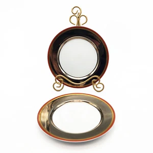 Fitz & Floyd Aragon Dinner Plates Fine Porcelain Japan Silver Gold Terracotta - Picture 1 of 4