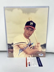 Eddie Mathews Signed 8x10 Photo W/ Toploader PSA/DNA COA - Picture 1 of 4