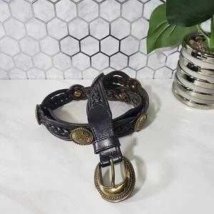 Brighton Vintage Womens Size L 36" Belt Black Braided Leather with Medallions - Picture 1 of 12