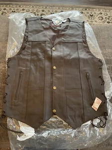 Biker Motorcycle Leather Vest Brown SIze Medium - Brand New - Picture 1 of 9