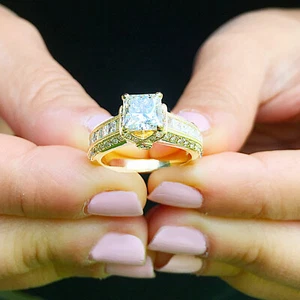 IGI Certified 14k Solid Yellow Gold Princess Cut Diamond Engagement Ring 3.50ctw - Picture 1 of 13