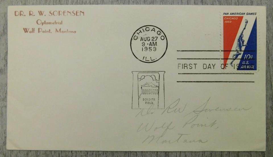 1st Issue Chicago IL 1959 Pan American Games Soldier Field Stamp Envelope Cover - Image 1 of 4