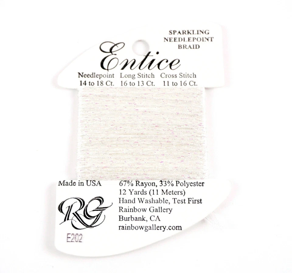 ENTICE Braid #E202 "SNOW WHITE" Needlepoint Stitching Thread by Rainbow Gallery