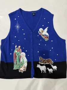 Westbound Weihnachtskrippe Pullover Weste dunkelblau bestickt Größe 2X - Bild 1 von 5