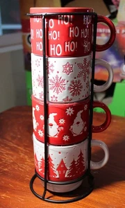 Signature Housewares Holiday Stoneware Mugs 13.5 oz. with Wire Tower, Set of 4 - Picture 1 of 7