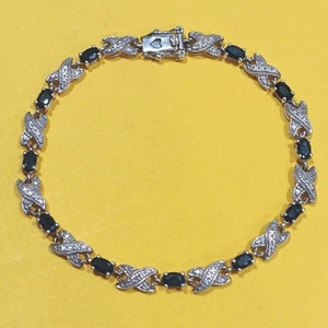 Beautiful .925 Sterling Silver XOXO Black Crystal Tennis Bracelet, 7.5" - Picture 1 of 3