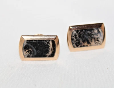 Gemelos antiguos de ágata musgo oro 14K Foto 1 de 4