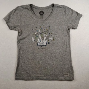Life Is Good Crusher Tee Shirt Womens XS Classic Fit V Neck Book Floral Graphic - Picture 1 of 8