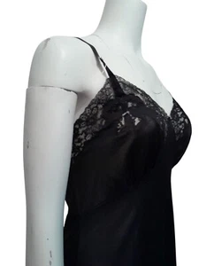 Vintage 50s Sz 36 Silky Nylon Lace Accent Pin Up Full Dress Slip Dark Choc Brown - Picture 1 of 11