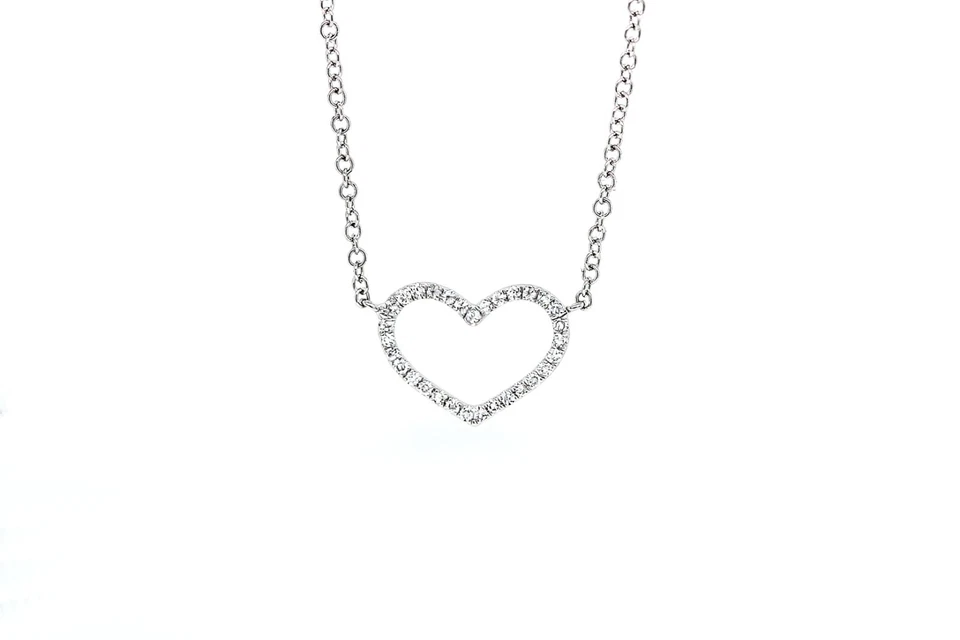 14k Heart Necklace Pendant Solid Gold Ladies Heart Natural Genuine Diamond .08ct - Image 1 of 4