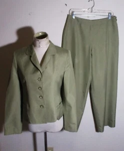 Women's VALERIE STEVEN Taupe Green 100% Silk 2 Pc Pants Suit Size 6P-10P - Picture 1 of 12