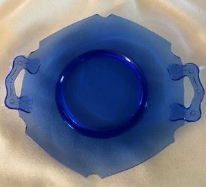 Vintage cobalt blue LE Smith Glass Co 8.5"  2 Handles Depression Elegant glass - Picture 1 of 5