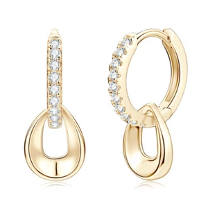 Huggie Hoop Earrings Dangle Drop Moissanite Earrings for Women Sterling Silver - Picture 1 of 17