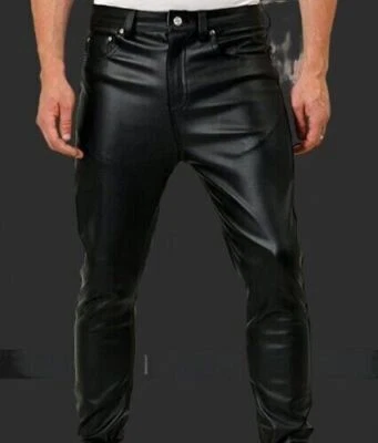 Men's Leather Pants Stylish Black Casual Biker Party Genuine Lambskin Handmade - Image 1 of 4
