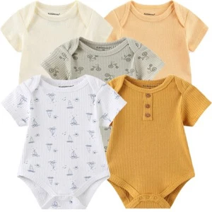 Newborn Baby Unisex Cotton Bodysuits Baby Gift 5-Pack Baby Clothes - Picture 1 of 6
