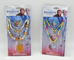TWO Disney Frozen II Anna And Elsa Play Jewelry Necklace Bracelet Ring Sets