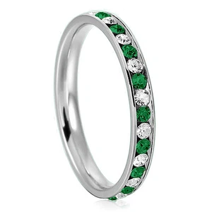 Edelstahl Vorsteckbare Eternity Grün & Weiß Kristall Ringe 3 mm - Bild 1 von 1