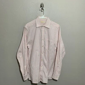 Michael Kors Mens Peach Plaid Long Sleeve Button Down Dress Shirt 15 1/2 34/35 - Picture 1 of 5