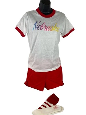 Vintage Nebraska Small Outfit T-shirt Ringer Gym Shorts Tube Socks NWOT Russell - Image 1 of 4