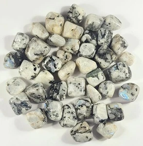Regenbogen Mondstein Trommelstein Kieselsteine poliert funkelnder Feldspat Mineral Indien - Bild 1 von 8