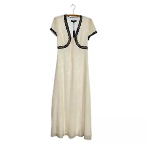 Central Park West Maxi Dress Empire Waist Black Lace Trim Cream Size Small - Picture 1 of 13