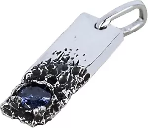 Ciondolo uomo zaffiro blu naturale argento sterling 925 gioiello regalo - Foto 1 di 7