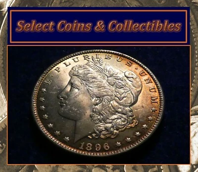 1896 BU Morgan Silver Dollar Multi-Color Toning w/ Strike Through Wire! #553 - Image 1 of 4