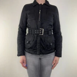 Y2K vintage belted jacket puffer buckle zip up archive cinched waist short coat - Picture 1 of 8