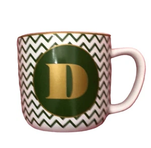 Monogram Mug Letter D Stoneware Coffee Tea Cup Gold Chevron Design Gift - Picture 1 of 8
